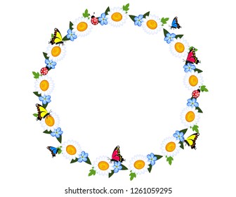 Spring frame flowers butterflies