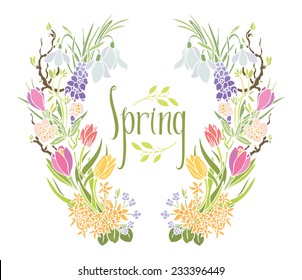 Spring Frame of flowers and leaves