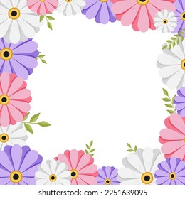 El marco primaveral con flores y hojas es una plantilla para una postal. Ilustración vectorial.