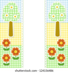 Spring frame with flowers on textile background