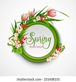 Spring frame with flowers. Vector illustration.