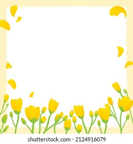Spring frame with freesia flowers and petals flying
