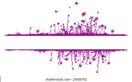 Spring frame for horizontal line, with flowers and butterflies.