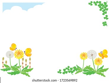 Ilustración del marco de primavera / Dandelion y Tsukushi