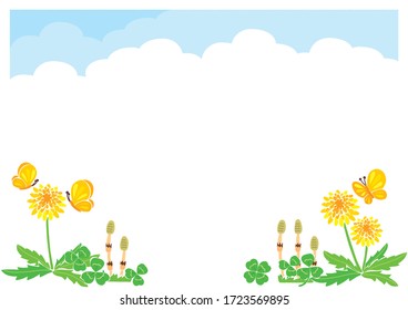 Spring frame illustration / Dandelion and Tsukushi