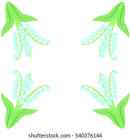 Spring frame with lilies of the valley, isolated on white background