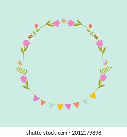 Spring frame made of flowers in cartoon style Vector illustration