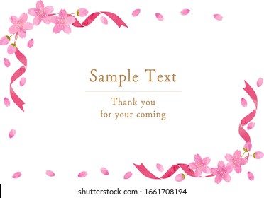 Spring frame of pink cherry blossoms and red ribbons,cutout picture style,vector illustration