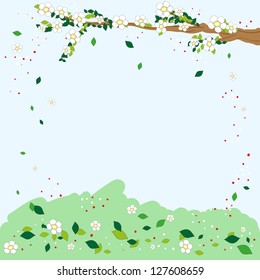 Spring frame - tree branch and flowers