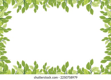 Spring frames. Illustration of nature border of fresh green leaves. Blank template with spring theme