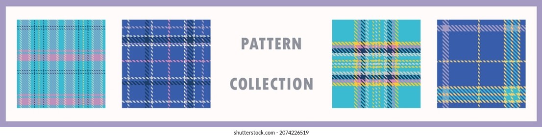 Spring fresh seamless plaid vector pattern collection. Gingham bright color checker background. Woven tweed all over print. 