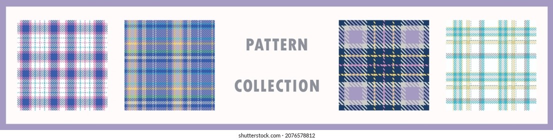 Spring fresh seamless plaid vector pattern collection. Gingham bright color checker background. Woven tweed all over print. 