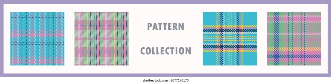 Spring fresh seamless plaid vector pattern collection. Gingham bright color checker background. Woven tweed all over print. 