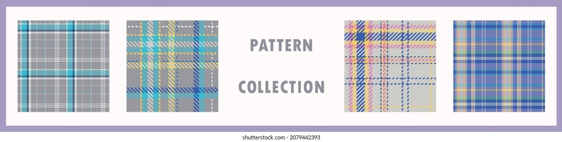 Colección de patrones vectoriales de manantial fresco y sin costura. Fondo del verificador de color brillante de Gingham. Tejidos por todas partes. 