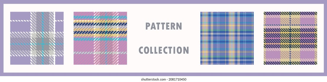Spring fresh seamless plaid vector pattern collection. Gingham bright color checker background. Woven tweed all over print. 