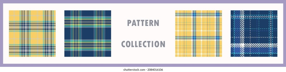 Spring fresh seamless plaid vector pattern collection. Gingham bright color checker background. Woven tweed all over print. 
