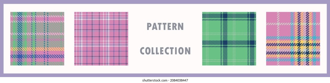 Spring fresh seamless plaid vector pattern collection. Gingham bright color checker background. Woven tweed all over print. 