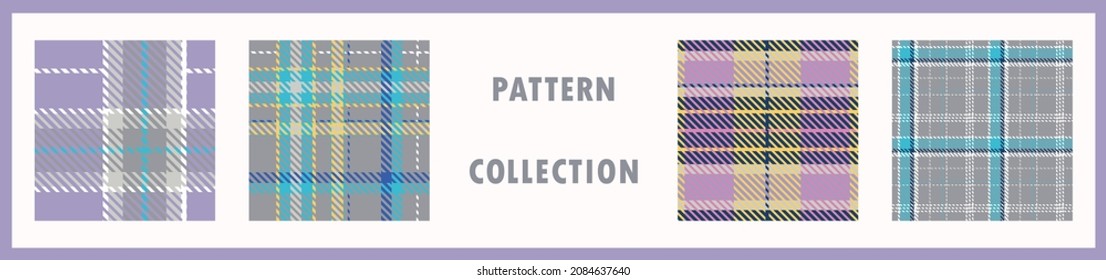 Spring fresh seamless plaid vector pattern collection. Gingham bright color checker background. Woven tweed all over print. 