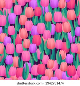 Tulipanes frescos de primavera sin costura. Fondo abstracto vectorial