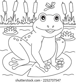Frühjahrsfrosch auf der Wasser-Lilienfarbseite für Kinder