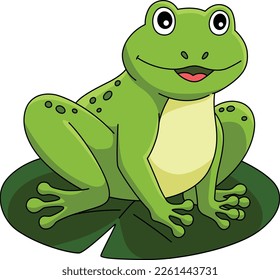 Spring Frog on Water Lily Cartoon Colored Clipart