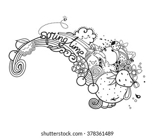 Spring fruit background hand drawn doodle vector illustration