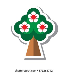 Spring fruit tree blossoms icon in flat style. Flowering tree isolated on the white background. Vector.