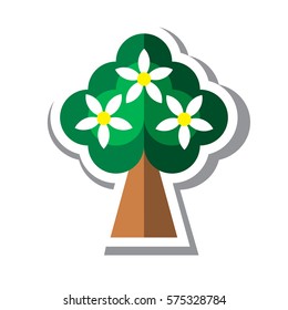 Spring fruit tree blossoms icon in flat style. Flowering tree isolated on the white background. Vector.