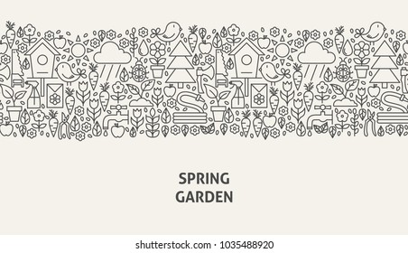 Spring Garden Banner Concept. Vector Illustration of Line Web Design.