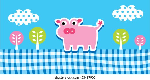 spring garden bookmark of pig