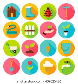 Spring Garden Circle Icons Set Long Stock Vector (Royalty Free ...