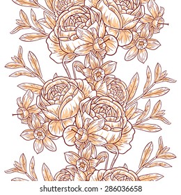 Spring garden collection. Beautiful wallpaper seamless vintage flower pattern. Easy to edit. Using mask.