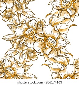 Spring garden collection. Beautiful wallpaper seamless vintage flower pattern. Easy to edit. Using mask. 