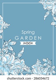Spring garden collection. Vintage invitation card of beautiful flowers. Easy to edit. Perfect for invitations or announcements.