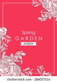 Spring garden collection. Vintage invitation card of beautiful flowers. Easy to edit. Perfect for invitations or announcements.