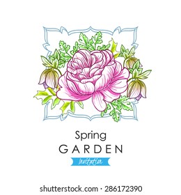 Spring garden collection. Vintage invitation card of beautiful flowers. Easy to edit. Perfect for invitations or announcements.