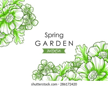 Spring garden collection. Vintage invitation card of beautiful flowers. Easy to edit. Perfect for invitations or announcements.