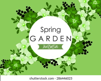 Spring garden collection. Vintage invitation card of beautiful flowers. Easy to edit. Perfect for invitations or announcements.