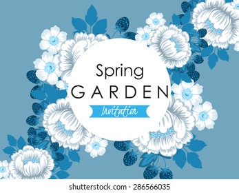 Spring garden collection. Vintage invitation card of beautiful flowers. Easy to edit. Perfect for invitations or announcements.