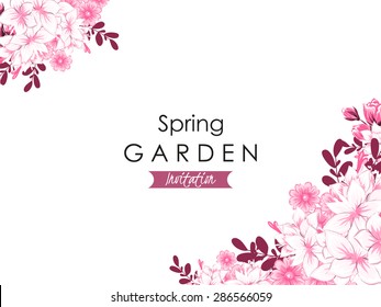 Spring garden collection. Vintage invitation card of beautiful flowers. Easy to edit. Perfect for invitations or announcements.