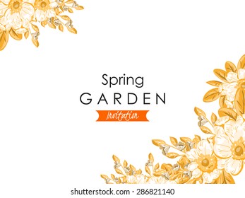 Spring garden collection. Vintage invitation card of beautiful flowers. Easy to edit. Perfect for invitations or announcements.
