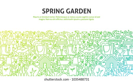 Spring Garden Concept. Vector Illustration of Line Web Design. Banner Template.