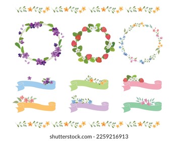 Spring garden flower frame set illustration. 