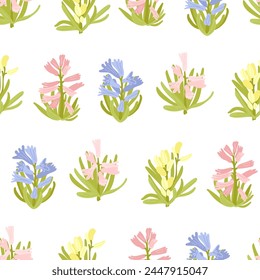 Spring garden flowers hyacinths vector seamless pattern. Vintage romantic bloom design on white background. Floral cottage core print for fabric, scrapbooks, packaging, card making