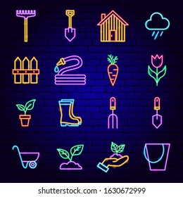 Spring Garden Neon Icons. Vector Illustration of Nature Promotion.