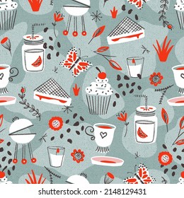 Spring Garden Party Objects Vector Seamless Pattern