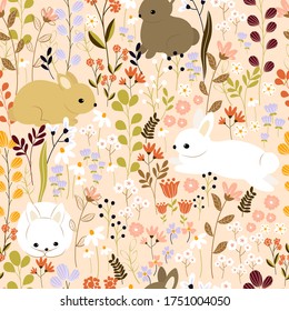 Spring garden repeat pattern. Nursery art background. Children's fabric pattern design