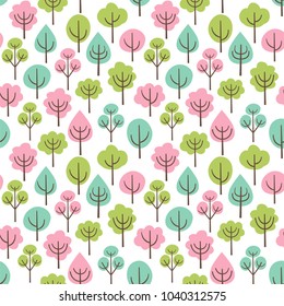 Spring garden. Seamless vector pattern with trees.