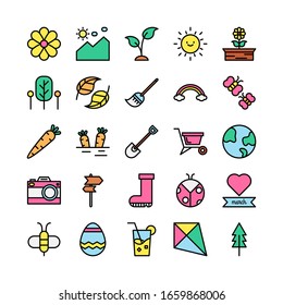 spring and garden symbols filled outline icon set