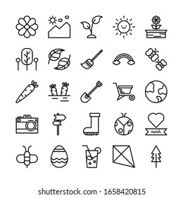 spring and garden symbols outline icon set